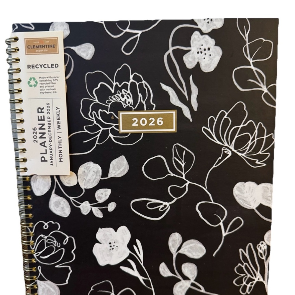 Clementine Paper inc 12-month Large Size Planner Jan- Dec 2026 Hard Black & Wh